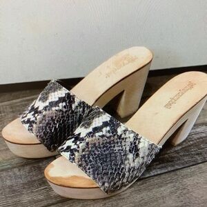 Jeffrey Campbell Dlight Snakeskin Leather Wooden Platform Heeled Sandals 8M